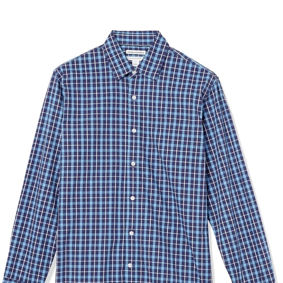 Men's XXL Regular-Fit Long-Sleeve Blue Plaid Poplin Shirt, - Picture 6 of 9